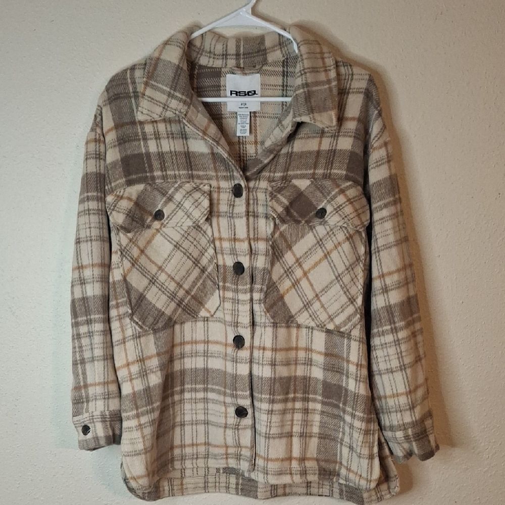 RSQ Beige Plaid Shirt Jacket size large